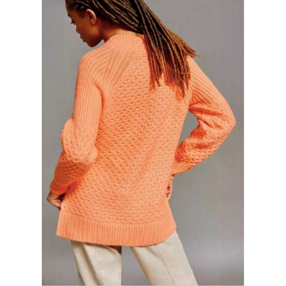 Anthropologie Orange Pullover Bia Mock Neck Tunic Cable Knit Sweater // S - Picture 2 of 12